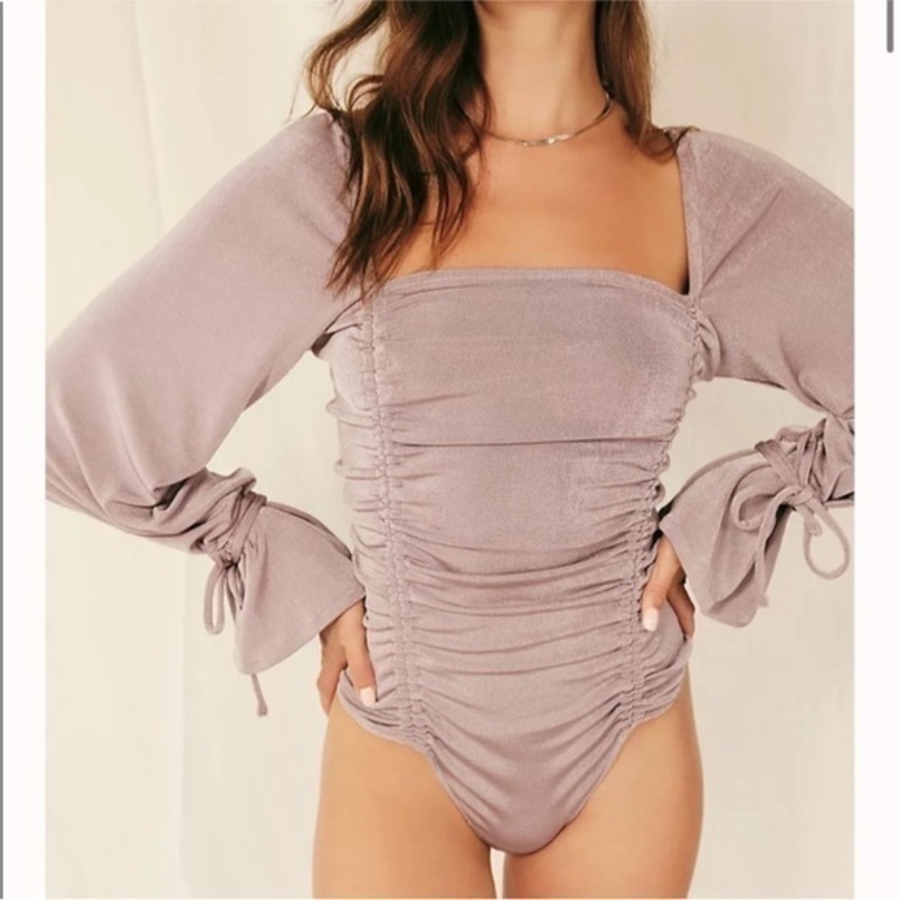 Free People Meant to be Ruched Bodysuit in Silver Mauve Purple Small